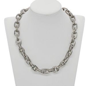 18k White Gold Large Textured Oval Link Italian Modernist Necklace 87.5 Grams